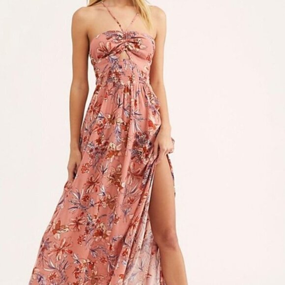ntimately Free People One Step Ahead Floral Print Halterneck Maxi Dress - Size X - Picture 8 of 9